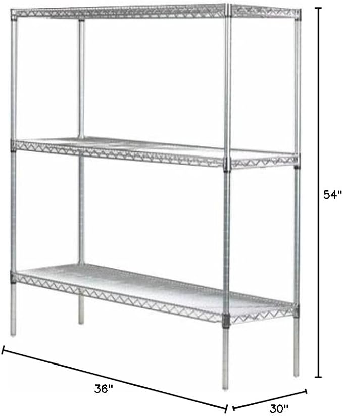 Omega 30" Deep x 36" Wide x 54" High 3 Tier Chrome Starter Shelving Unit