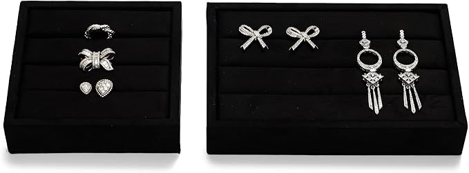 Black Velvet 3-Slots Jewelry Ring Display Tray Showcase Small Jewelry Display Organizer Tray for Rings(M)