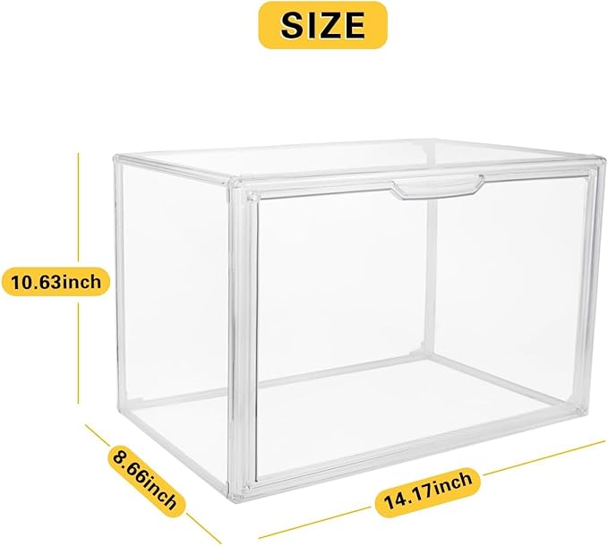 Clear Stackable Plastic Storage Bins with Magnetic Lid, Dustproof Book & Cosmetic Display Cases, Large Figures Collectibles Showcase, Shoe Box, Protection Organizer (Clear-L-1 Pack)