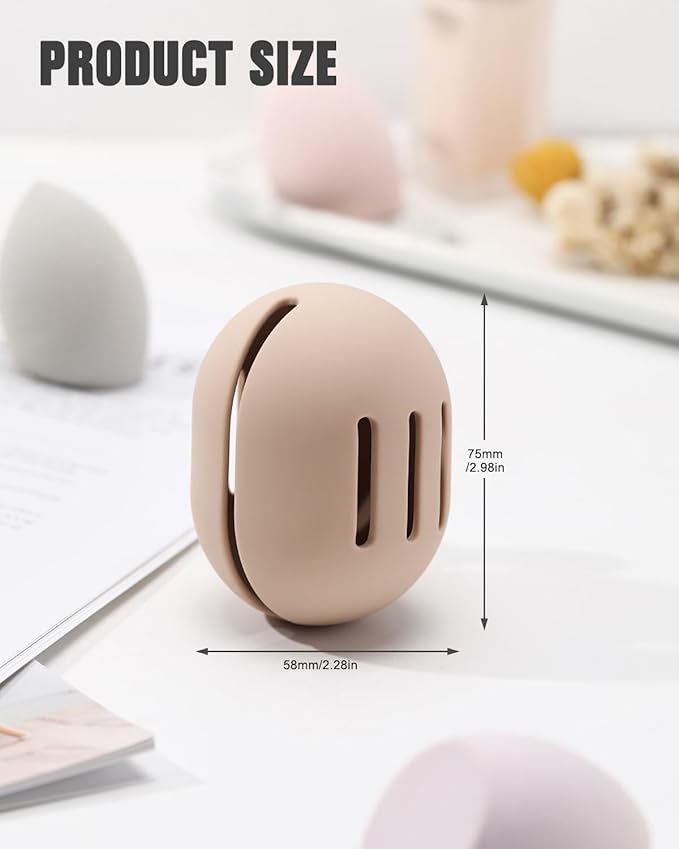 FERYES Makeup Sponge Holder – Shatterproof Eco-Friendly Silicone Beauty Make Up Blender Case for Travel - Khaki