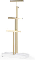 Love-KANKEI Jewelry Organizer Hanging with Metal and Wood Base, Necklace Holder with 3 Tier Tree Jewelry holder stand for Bracelets Earrings Rings,Height Adjustable Gift White and Gold