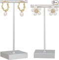 GemeShou 2pcs metal earring holder, Silver T bar earring display stand, mini hangers for earrings Jewelry Photography, earring storage organizer【Silver-Square Base 2pcs Height 4.3 and 5.1 inch】