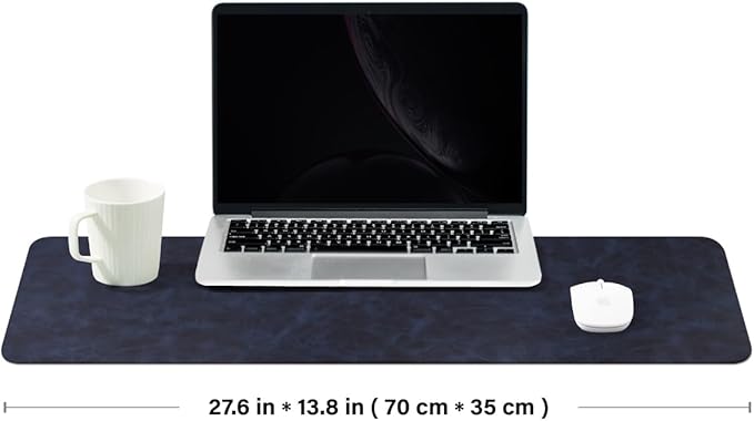 Distressed Leather Desk Mat - Non-Slip PU Desk Pad for Office and Home - Desk Organization and Accessories - Ideal for Large Mouse Pad and Desk Mats on Top of Desks(Navy Blue,27.6"x 13.8")