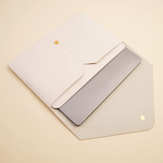 PU Leather Laptop Sleeve for 15.3 inch MacBook Air 2023/2024, Surface Laptop 15/Book 13.5/Studio - White