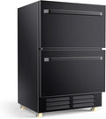 24 Inch Outdoor Refrigerator for Patio with Wheels-Under Counter Dual Drawer Beverage fridge with Stainless Steel Door, Built-In/Freestanding Drink Cooler for Outdoor/Indoor, Weatherproof, Black