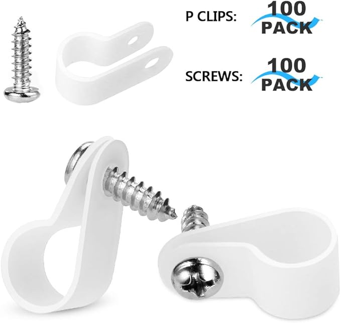 LOKMAN 100 Pack 1/2 Inch Rope Light P-Style Mounting Clips with Compatible Stainless Steel Pan Head Phillips Screws