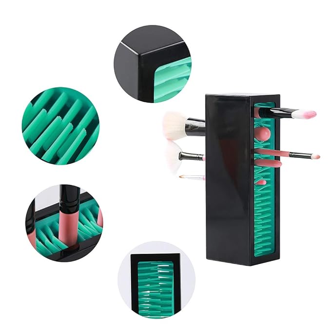 Makeup Brushes Holder Organizer, Silicone Vanity Air Drying Rack Display Storage for Brush, Eyeliners and More, Practical Cosmetic Tools Container (Red-Black)