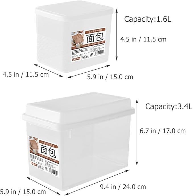 2pcs Transparent Bread Storage Box with Lid Countertop Bread Bin for Kitchen and Cheese Holder Smooth Rounded Edges Food Storage Organizer