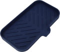 Silicone Bathroom Soap Dishes with Drain Spout-Kitchen Sink Organizer,Sponge Holder,Dish Soap Tray,Perfect for Dispenser,Scrubber,Bottle,Cup on Sink or Counter-Navy Blue 9.6"×5.3"
