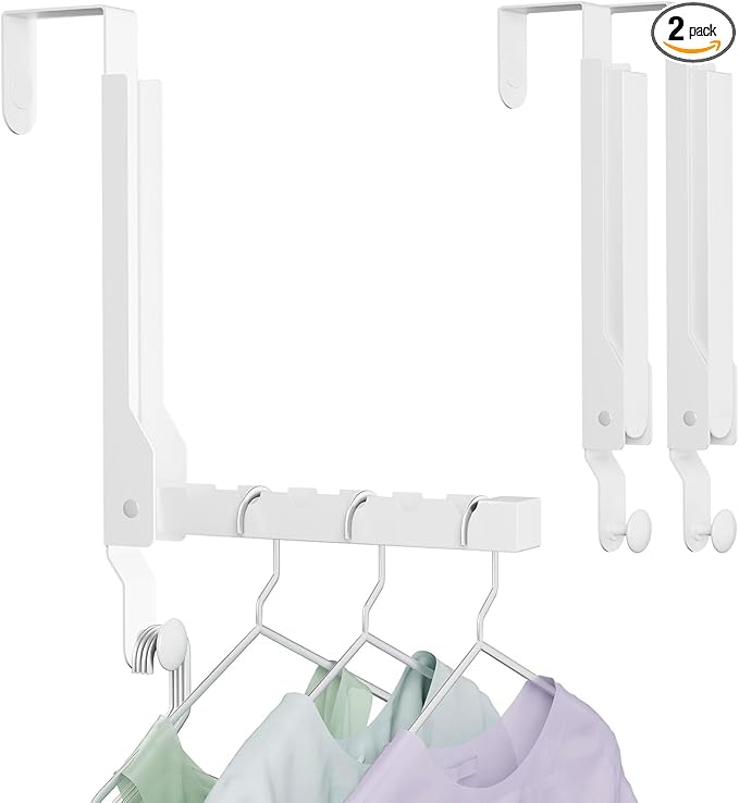 BAKON Over The Door Hanger Folding Clothes Drying Rack, Folding Hanging Coat Rack for Indoor Laundry Room Compact Small Space Foldable Portable Clothing Hanger Hook Collapsible (Wihte-2(Upgraded))