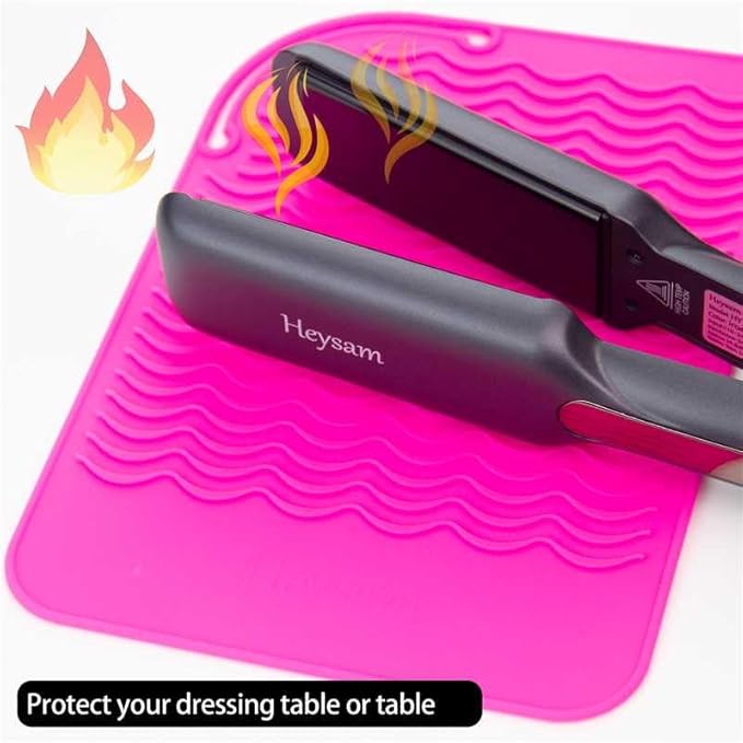 Heysam Heat-Resistant Silicone Mat for Curling Irons, Flat Iron Hair Straightener and Curler 2 in 1 Hair Styling Hot Tools, Flat Iron Travel Case Size 9.0 x 6.5 inches, Black
