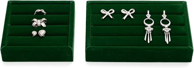 Green Velvet Jewelry Display Tray for Rings 3-Slot Jewelry Ring Organizer Small Tray for Women, Retail Store Showcase