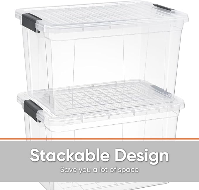 Superio Clear Storage Box with Lid, 14.25 Quart Plastic Container Bins for Organizing, Stackable Crates, BPA Free, Non Toxic, Odor Free, Organizers for Home, Office, School, and Dorm