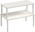 Cabinet Organizer Shelf(Set of 2),Kitchen Counter Shelves,Bamboo Spice Rack Countertop and Cabinet,Stackable Expandable,Large(White)