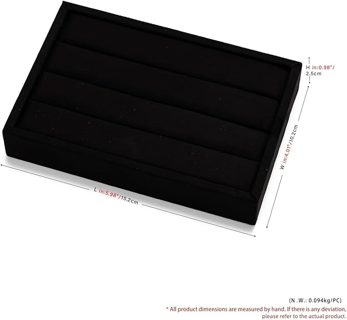 Oirlv 3 Slots Velvet Small Ring Organizer Earrings Trays Showcase Display Storage Insert Holder for Jewelry Box, Drawer, Dresser(Black,M)