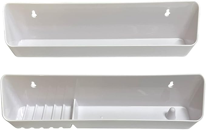 Bueyfolt 11" Kitchen Sink Front Tip-Out Accessory Trays with Mounting Screws, White, 2 Pack (Conventional Open Tray and Accessory Tray with Ring Holder and Soap Dish) Hinges are Not Included
