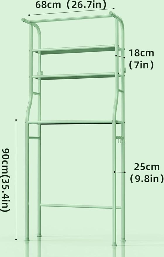 Over The Washer and Dryer Storage Shelf, 3 Tier Laundry Room Metal Drying Rack with Towels Hangers, Space Saver Organizer for Hanging Clothes and Towels (Metal White RA2)