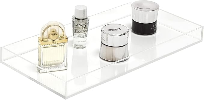ROYALITA Acrylic Tray Bathroom Tray for Countertop, Guest Towel Holder Tray for Napkin Perfume Jewelry Makeup, Vanity Trays for Soap Dispenser, Aromatherapy, Cup & Candle, Clear