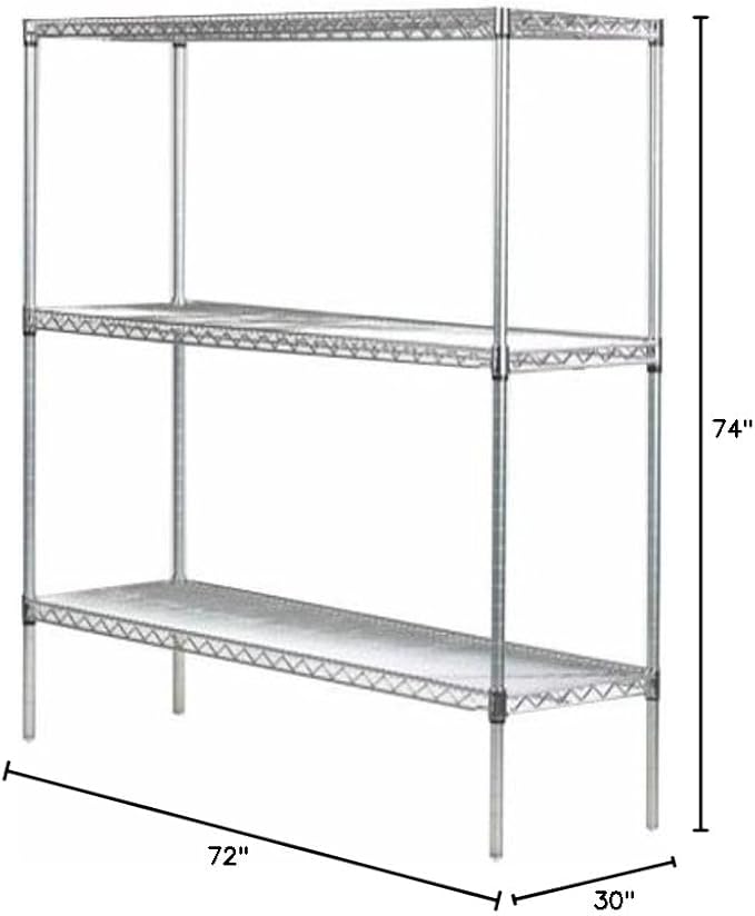 Omega 30" Deep x 72" Wide x 74" High 3 Tier Chrome Starter Shelving Unit