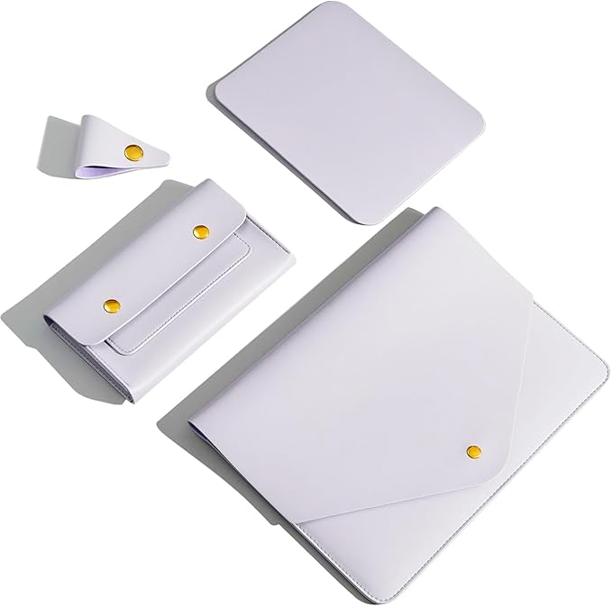 PU Leather Laptop Sleeve 16 Inch Compatible with New MacBook Pro 16 A2991 A2780, MacBook Pro 15, Surface Book 15, Dell XPS 15 with Small Pouch, Mouse Pad and Cord Organizer Color Light Purple