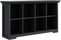 Cube Shelf Bookcase with Base - Wooden 2 Tiers Floor Standing Low Storage Cabinet for Home and Office, 8-Cube Lattice Bookshelf, Black