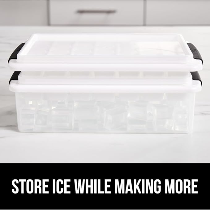 GORILLA GRIP BPA-Free Easy Release Ice Cube Tray for Freezer, Make Lots of Ice, 56 Cubes Total, Kit Includes 2 Stackable Leakproof Trays with Lid and Soft Handle Grips, Scooper, Bin, For Coffee, Black
