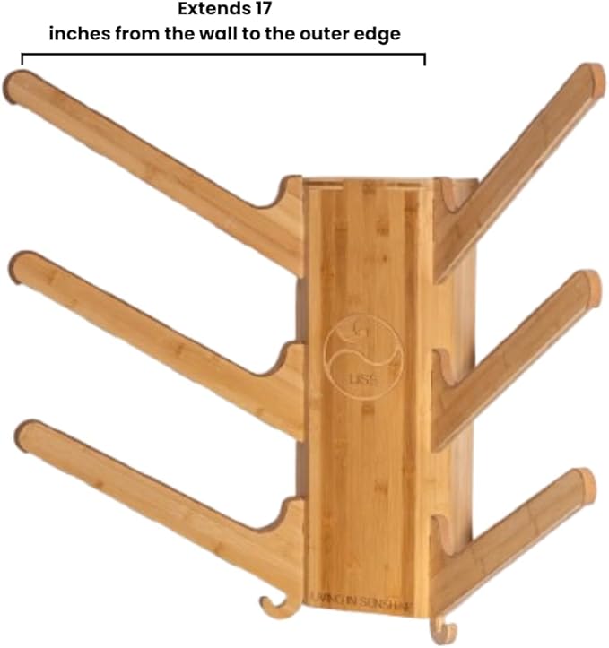 LISS The Sun Rack - Premium Wood Surfboard Wall Mount Rack Display, Ski, Snowboard Holder for 3 Boards for Garage & Home Storage with Built-In Drawer & Hooks for Longboards Shortboards, Wakeboards
