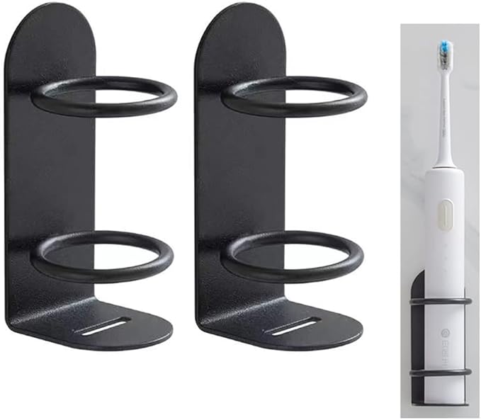 Mighty Eco-Friendly Wall Toothbrush Holder for Bathroom - No Drilling, 2Pack (Black)