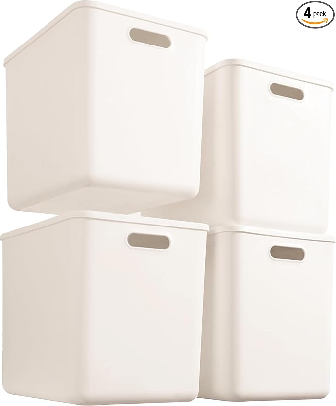 Set Of 4 Plastic Storage Bins with Lids,"10.5×8×5.5" Versatile Kitchen Pantry Organization and Storage,for Plastic Storage Container Under Bed,Under Sink Bathroom Organizer (4 Pack Medium,