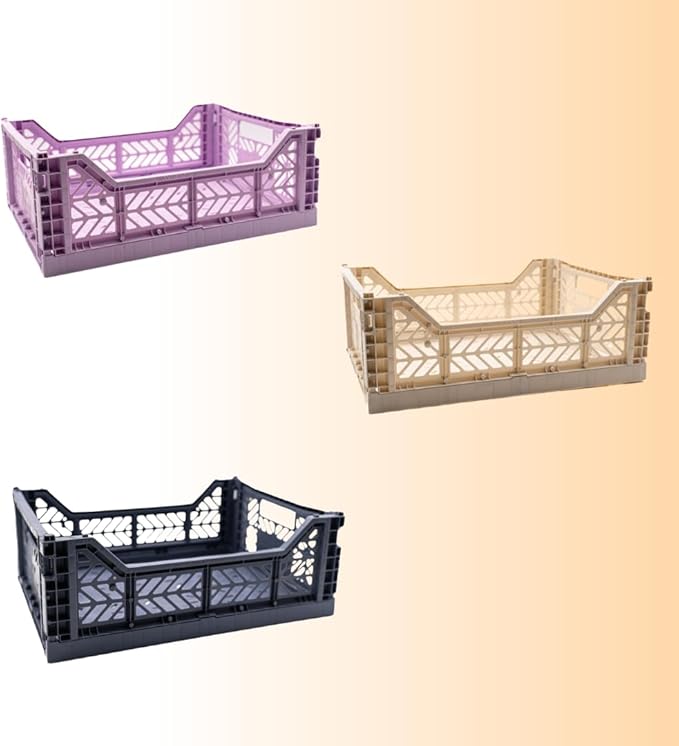 Collapsible Storage Box, Foldable Crate Organizer Bin with Handle, Stackable Crates for Home Organization (Cobalt-Lilac-Ivory, 14L - 3 Pack)