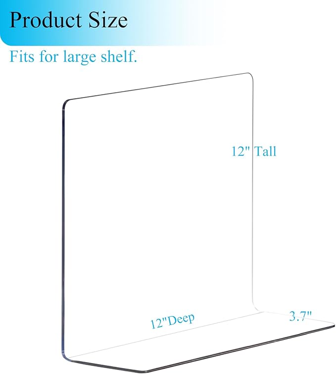Shelf Dividers for Closet Organization: 12" Tall x 12" Deep Acrylic Shelf Dividers for Clothes Sweater Purse - Clear Closet Organizers and Storage Separators for Shelves, 12Pack