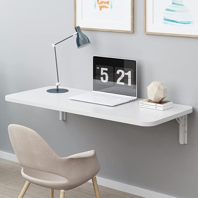 Wall Mounted Folding Table,White Floating Desk for Small Spaces,Stainless Steel Bracket Laundry Folding Table,Wall Folding Desk,Home Bars and Dining Establishments（80x50cm/31.5"x19.7"