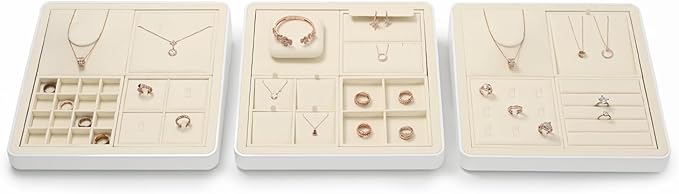 Oirlv Velvet Minimalism Style Jewelry Display Stand Showcase Jewelry Organizer Square Holder(White)