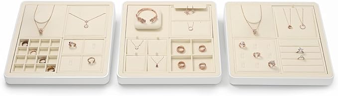 Oirlv Microfiber 9 Slots Jewelry Pendant Display Tray Jewelry Necklace Organizer Display Tray(Beige)