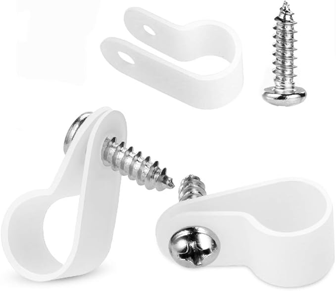 LOKMAN 50 Pack 1/2 Inch Rope Light P-Style Mounting Clips with Compatible Stainless Steel Pan Head Phillips Screws White