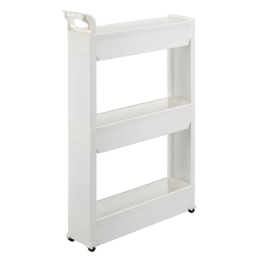 Miles Kimball Slim Storage Cart with 3 Baskets/Shelves and Rolling Casters for Kitchen, Laundry, and Small Space Storage, Durable Plastic - Measures 21" Long x 5" Wide x 28 1/4" High