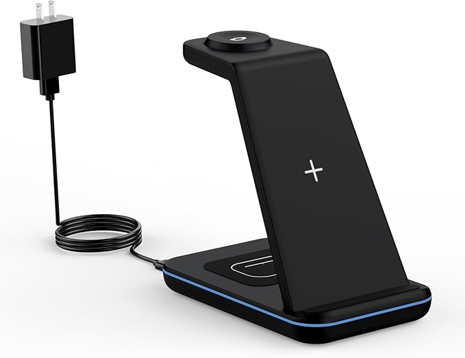 Wireless Charger Stand, CIYOYO 3 in 1 Fast Wireless Charging Station Dock for Apple Watch 11/9/8/7/6/SE/5/4/3/2, Airpods 3/2/Pro, iPhone 17/16/15/14/14 Plus/14 Pro Max/13/13 Pro/12/12 Pro/SE/X/XR/XS/8