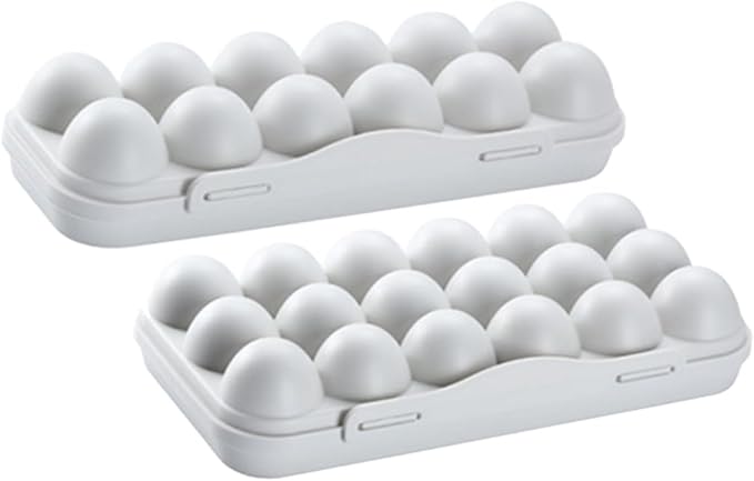 Angoily 2pcs Egg Organizer Container for Refrigerator with Lid Stackable Plastic Egg Holder Tray Large Capacity Slots Storage Box for Kitchen Fridge Space Saving