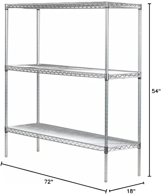 Omega 18" Deep x 72" Wide x 54" High 3 Tier Chrome Starter Shelving Unit