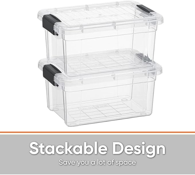 Superio Clear Storage Box with Lid, 3.5 Quart Plastic Container Bins for Organizing, Stackable Crates, BPA Free, Non Toxic, Odor Free, Organizers for Home, Office, School, and Dorm