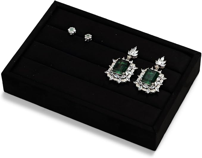 Oirlv 3 Slots Velvet Small Ring Organizer Earrings Trays Showcase Display Storage Insert Holder for Jewelry Box, Drawer, Dresser(Black,M)
