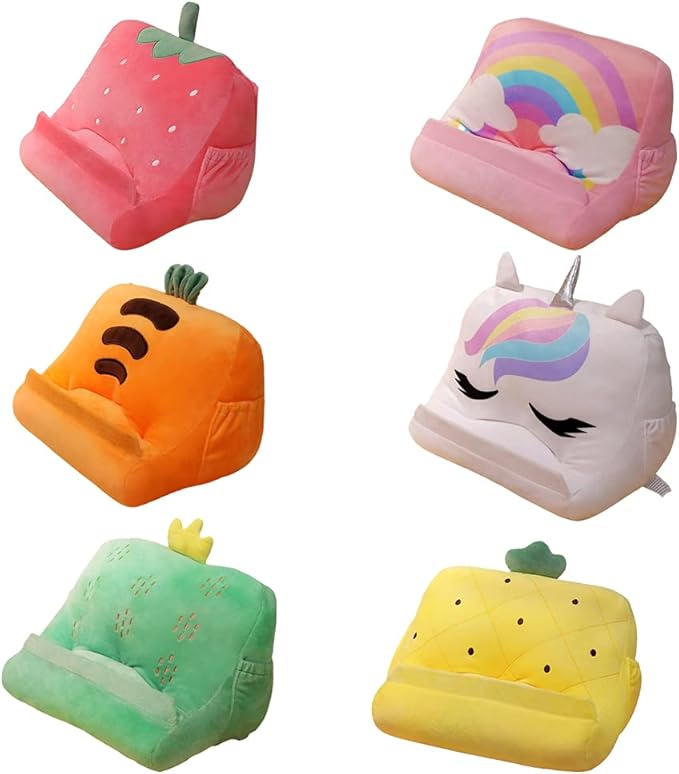 Dpofirs Pillow Tablet Stand, Soft Plush Tablet Holder with Storage Pockets for Kids, Compatible with pads Tablet Phone, Sturdy Fluffy Cushion for Home Travel School Birthday Christmas (rose)