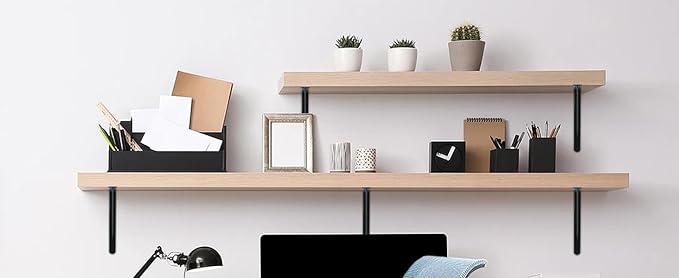 8 Pack L20 x H 12" Black Heavy Duty Shelf Brackets with Screws Metal Shelf Brackets Shelf Support Angle Brackets for Shelves L Brackets Heavy Duty Floating Shelf