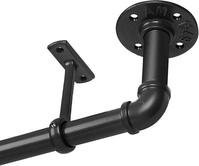 1-Inch Black Curtain Rod - 168 to 240 Inch Windows, Industrial Duct, Indoor/Outdoor, Ceiling or Wall Mount