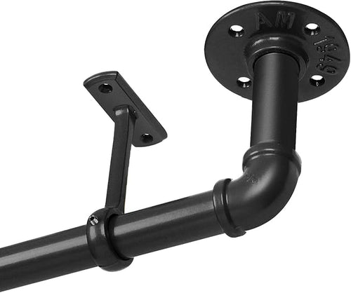 1-inch Black Curtain Rod, 32-72 inch, Industrial Duct Rod, Indoor/Outdoor, Ceiling/Wall Mount, 32-72 inch, Black Finish