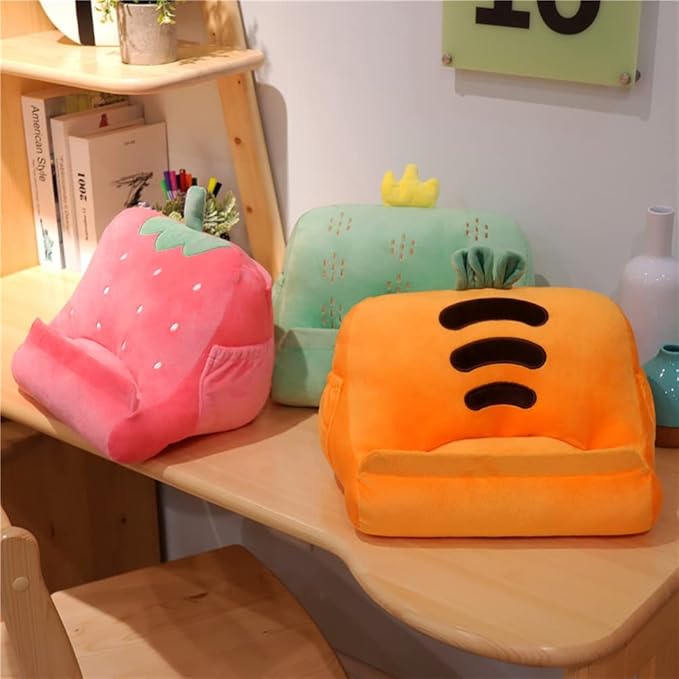 Dpofirs Pillow Tablet Stand, Soft Plush Tablet Holder with Storage Pockets for Kids, Compatible with pads Tablet Phone, Sturdy Fluffy Cushion for Home Travel School Birthday Christmas (green)