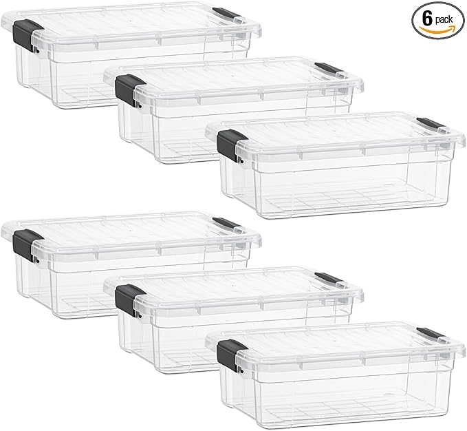 Superio Storage Bins with Lids- 6 Pack, 4.5 Qt Clear Boxes for Organizing, Stackable Plastic Containers- BPA Free, Non-Toxic, Odor Free, Organizer for Home, Office, Dorm