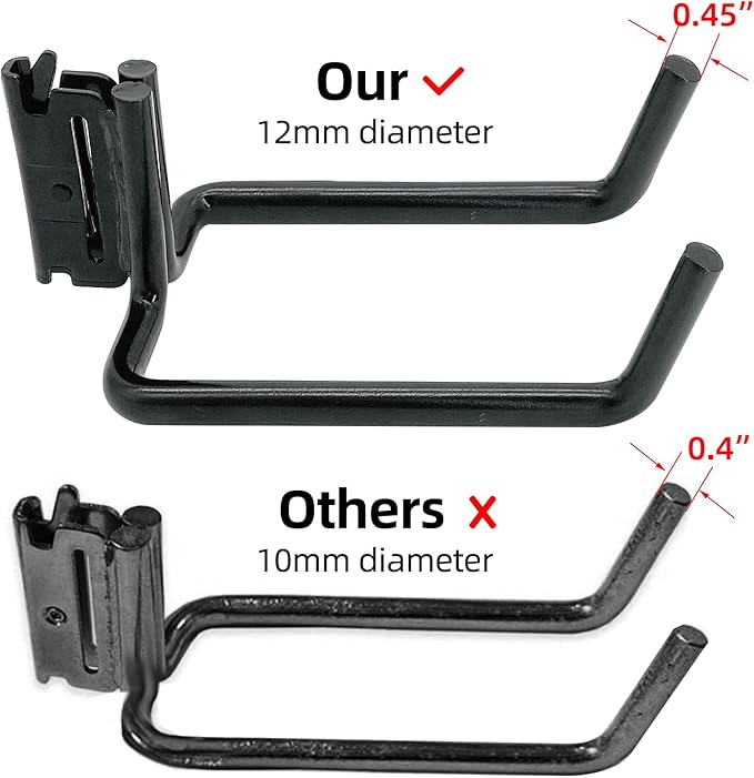 4 Pack E-Track Heavy Duty Shovel Hanger for Store Long Handled Tools ,Large Steel Tool Double J Hook, Tool Hanger | E Track Accessories for Enclosed Trailer or Trucks（Black）