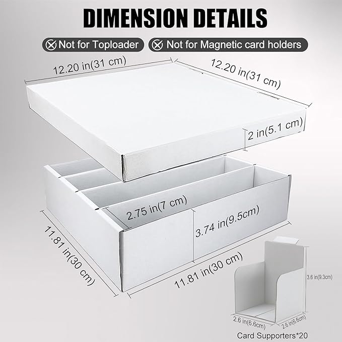 4 Pack Sports Card Boxes 3200 Count Cardboard Card Storage Box White Bulk Card Storage Boxs with Card Supporter Dividers Cards Storage Box for Card Game Card Boxes