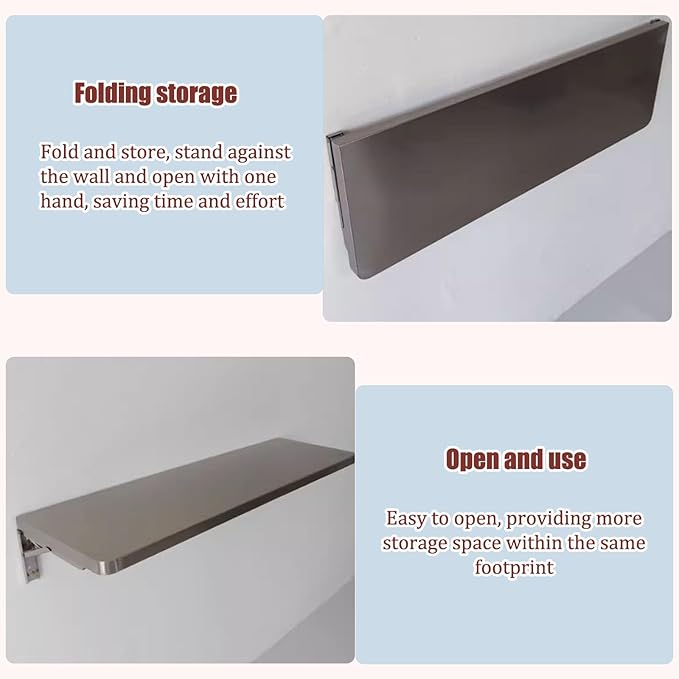304 Stainless Steel Folding Wall Shelf Wall Mount Kitchen Storage Shelves Rounded Corners Food-Grade Folding Table Thickened Bracket for Laundry Room Garage Restaurant.(60x35cm/23.6x13.8in)